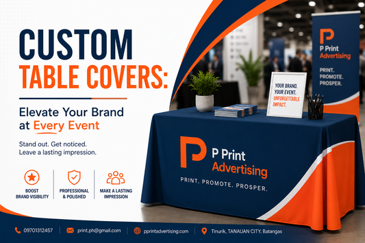 Custom table cover printing in the Philippines by P Print Advertising, featuring high-quality full-color branding for trade shows, corporate events, and marketing displays